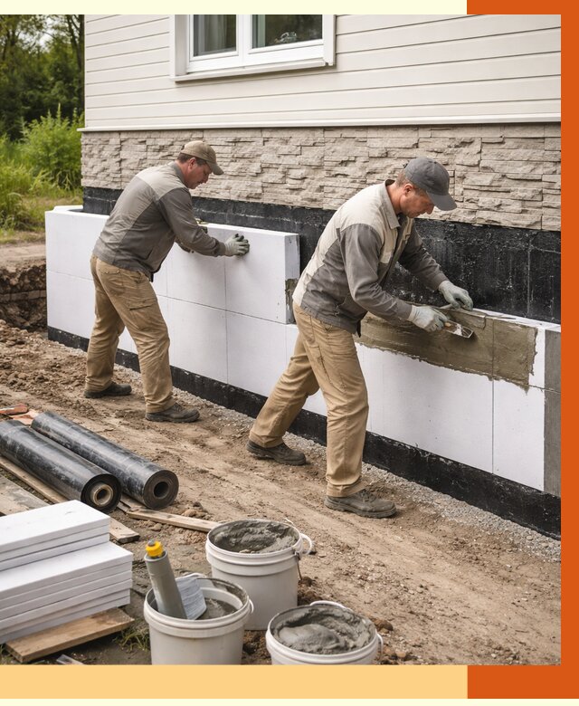 Утепление фундамента снаружи в Новошахтинске от 4375 руб. за м² | ТепломастерНвш