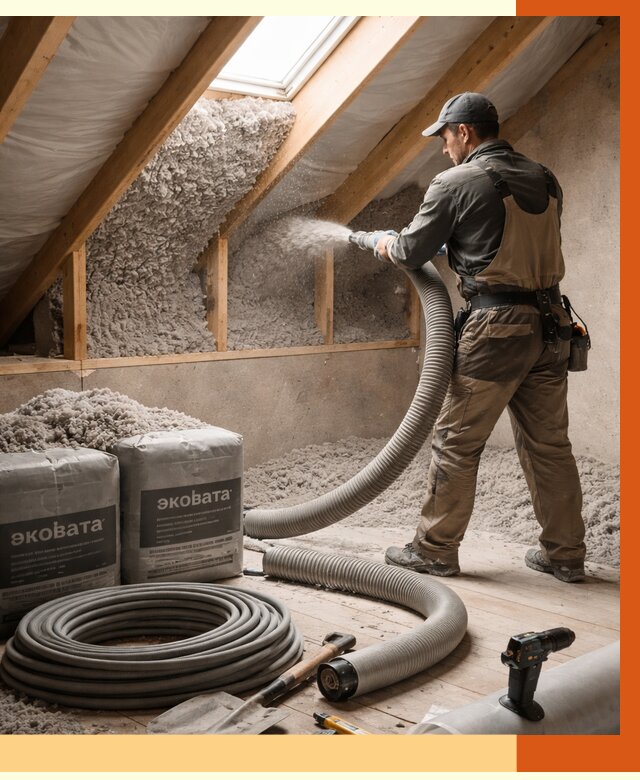 Утепление мансарды эковатой в Новошахтинске от 2292 руб/м2 — монтаж, задувка, цена | ТепломастерНвш