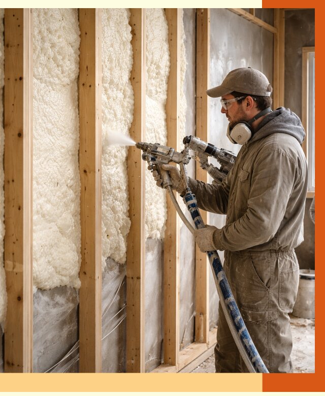 Утепление каркасной стены ППУ в Новошахтинске от 4427 руб./м2 под ключ | ТепломастерНвш