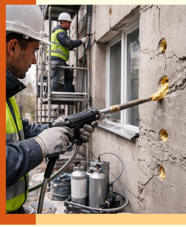 Заполнение пустот в фасаде и утепление стен в Новошахтинске