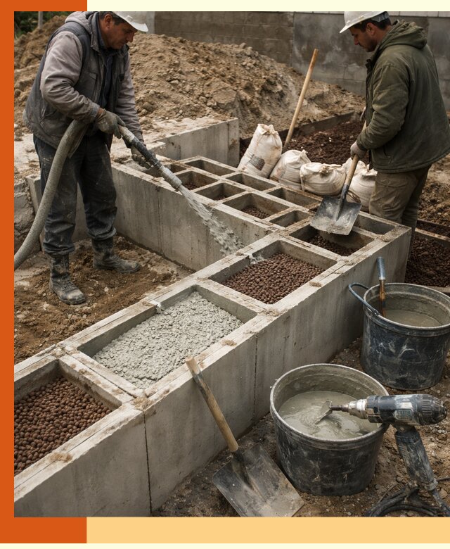 Заполнение полостей фундамента в Новошахтинске герметичным утеплением и повышением прочности