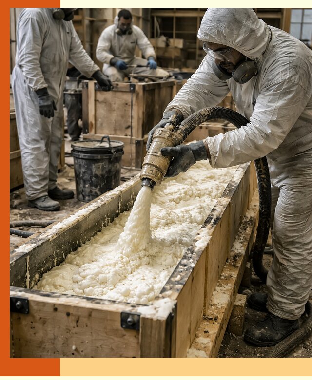 Заливка пенополиуретана в формы для утепления в Новошахтинске